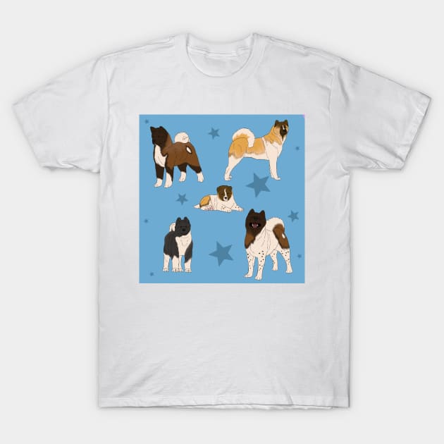 Akita American Pattern Blue T-Shirt by TrapperWeasel